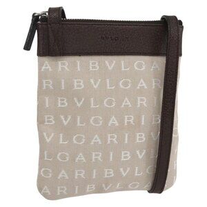 Authentic BVLGARI Logo Mania Shoulder Bag Canvas Beige Silver